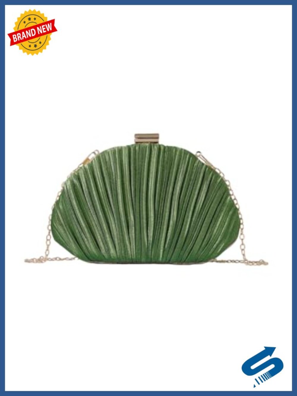 Shell Shaped Ruched Clutch Purse with Detachable Chain Strap Evening Handbag